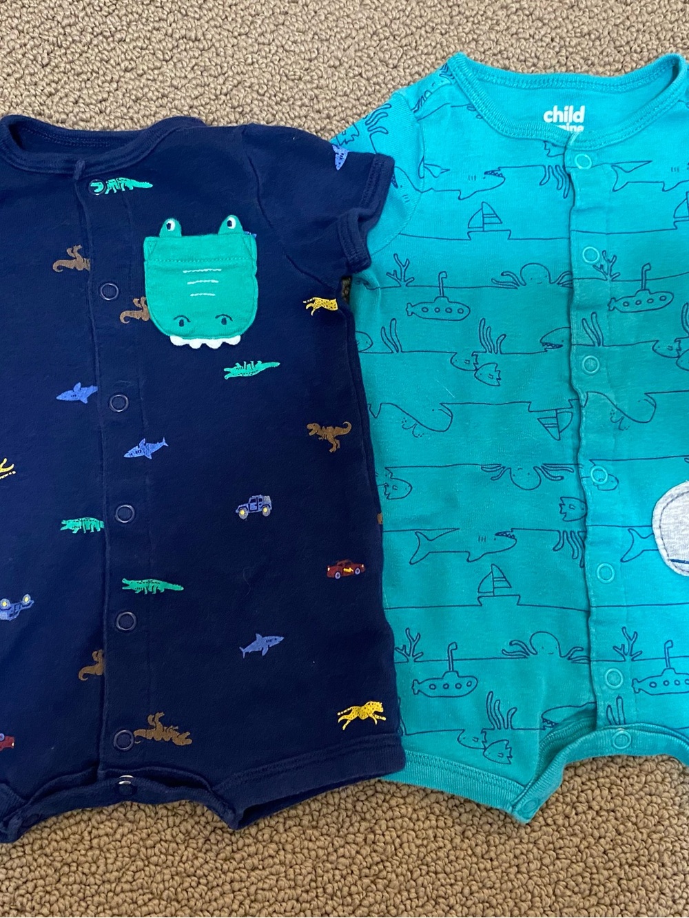 Carter's Navy & Teal Baby One-Piece Rompers (2-Pack)